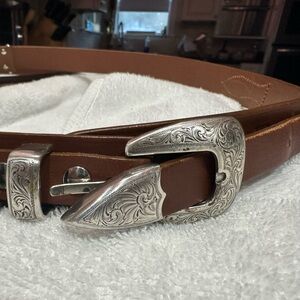 Brown Leather Belt with Silver Buckle